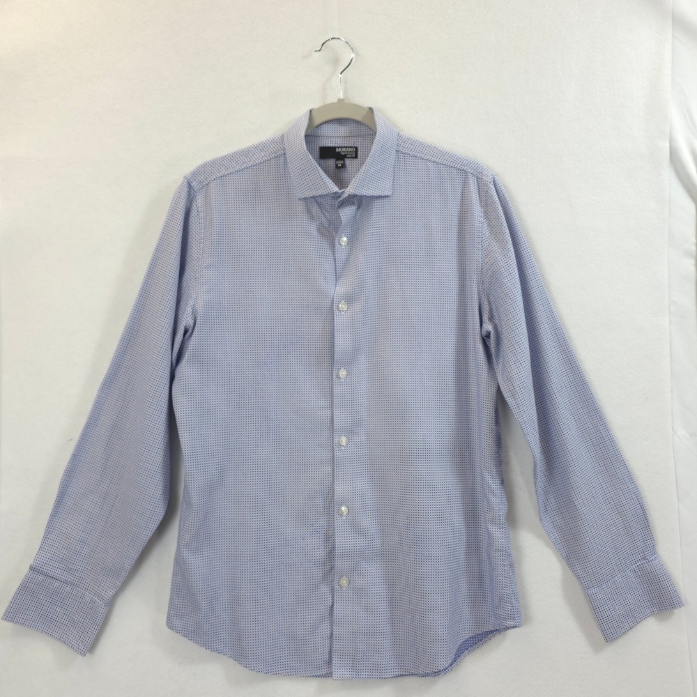Murano Dress Shirt Liquid Luxury Slim Fit Blue White Men M Professional Classic